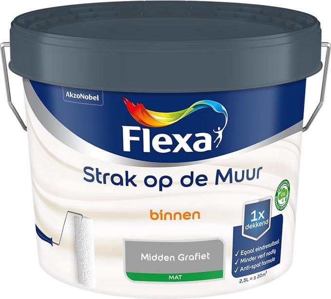 Flexa - Strak Op De Muur Binnen Mat - Midden Grafiet - Mengverf - 2,5 L