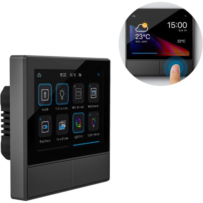 Interrupteur intelligent WiFi avec écran tactile Interrupteurs à deux canaux Thermostat Affichage Interrupteur de scène murale EU