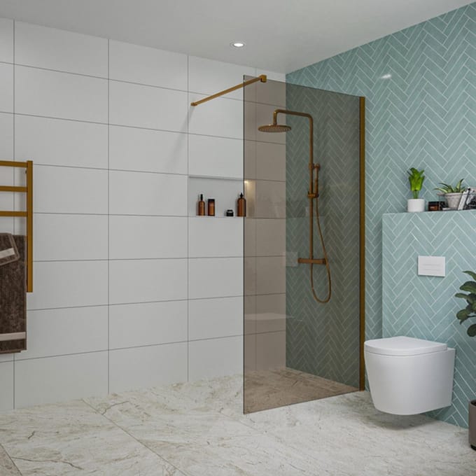 FugaFlow Eccelente Vetro inloopdouche badkamer - 100x200cm - rookglas - wandarm - geborsteld koper
