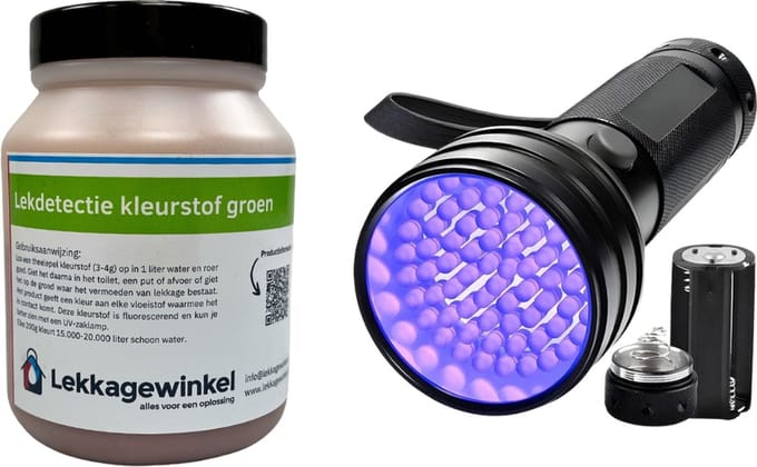 Lekdetectie kleurstof groen fluorescerend + UV-zaklamp