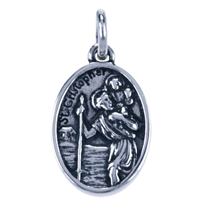 Zilveren Heilige Christoffel ketting hanger - ovaal 2