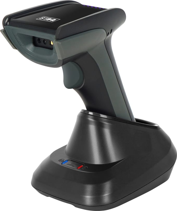 Barcode Scanner - Bluetooth - Draadloos - Met Slim Laadstation - Houder - Handscanner voor 1D Barcodes & 2D QR Codes - Plug & Play - Scannen van Papier en van Beeldscherm - Staza