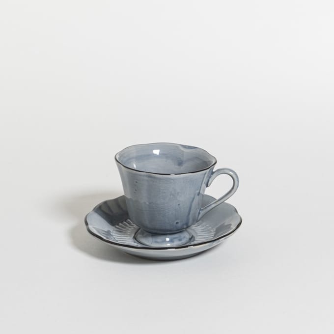 The Table attic - kop en schotel - Ø 9 - 130 ml - handgemaakt - blauw