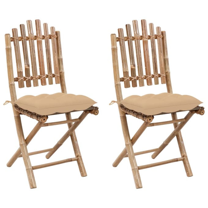 vidaXL - Opklapbare - stoelen - (2 - stuks) - met - kussens, - bamboe