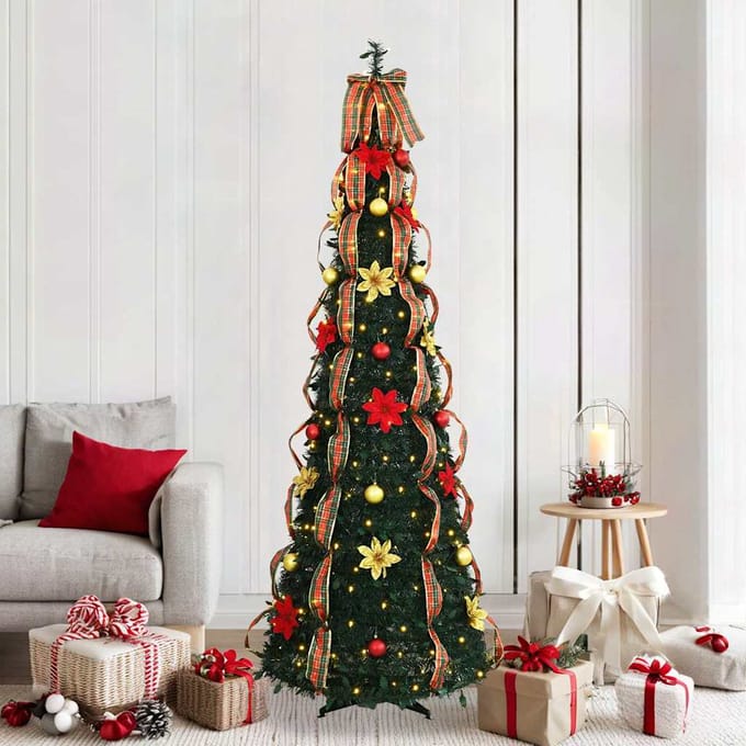 vidaXL - Kunstkerstboom - met - 200 - LED - met - standaard - Groen - 215 - cm - PVC