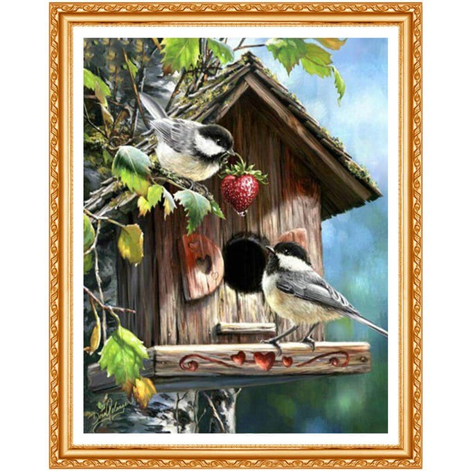 Peinture Diamant 5D DIY  Deux Oiseaux  Strass Broderie Point de Croix Décoration 20X30CM black