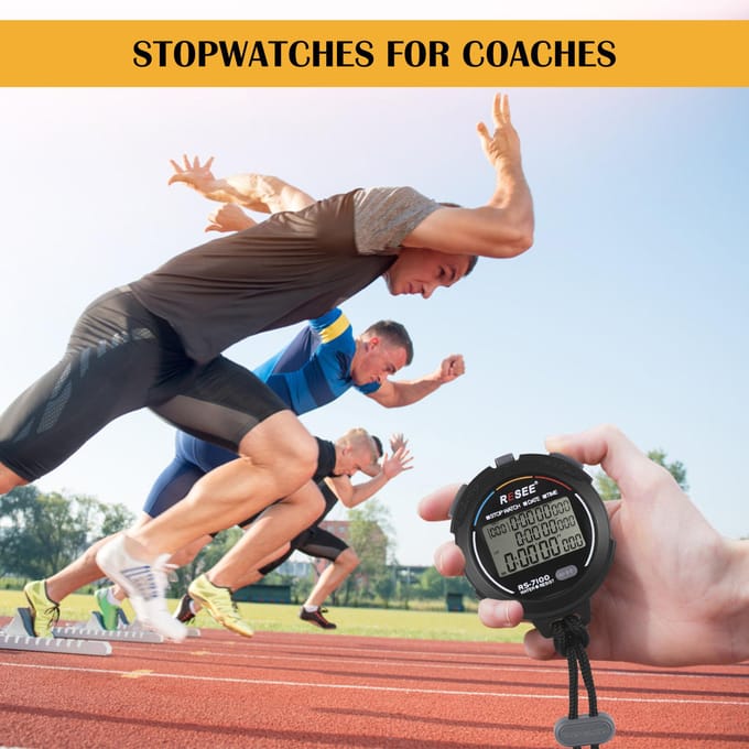 Digitale stopwatch voor sporttrainers, atletiektrainers, nauwkeurige timing tot op 1/1000 seconde met aftelling zwart