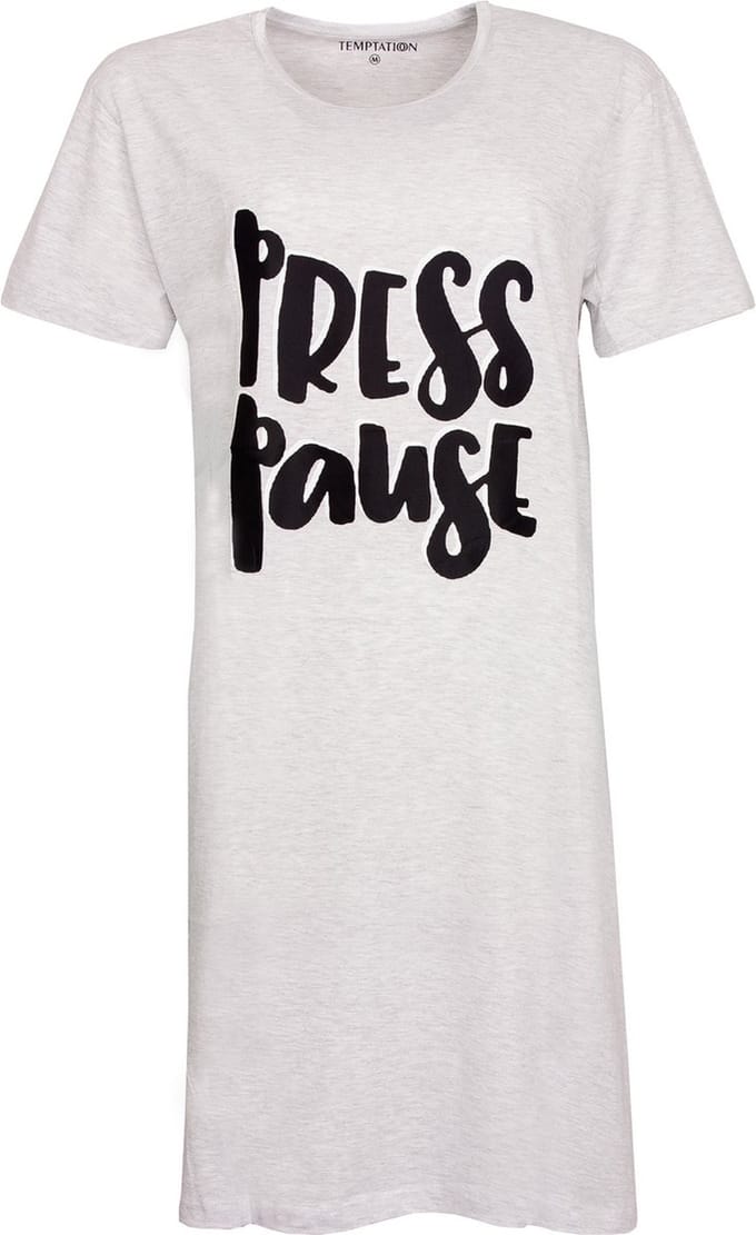 Temptation Dames Nachthemd - Bigshirt - Licht Grijs - Maat L