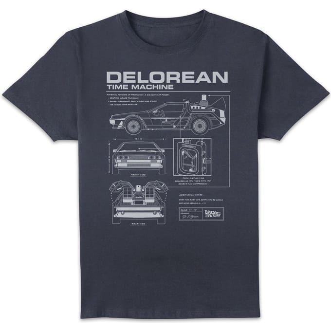 Back to the Future DeLorean Schematic T-shirt - Navy - XL