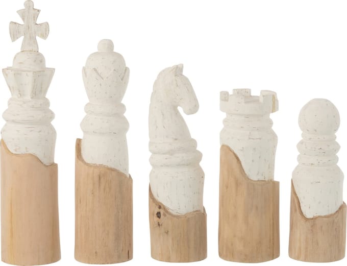 J-Line decoratie Schaakstukken - hout - wit/naturel - set van 5