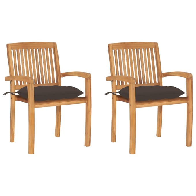 vidaXL - Tuinstoelen - 2 - st - met - taupe - kussens - massief - teakhout