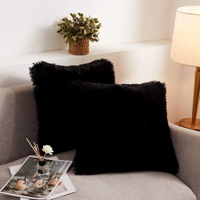 Luxe Pluizige Pluche Shaggy Sierkussensloop Kunstbont, Set van 2 (45x45 cm)