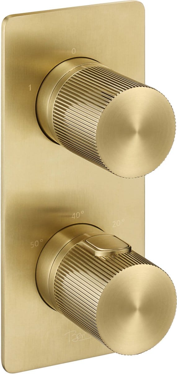 Ben Engraved Line douchethermostaat afbouwdeel met omstelrichting geborsteld messing pvd-coating
