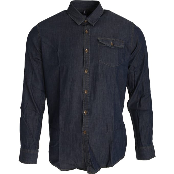 Premier Heren Jeanssteek Lange Mouw Denim Shirt (Indigo Denim)