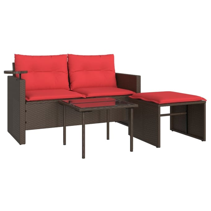 vidaXL - 3-delige - tuinbankset - met - kussens, - bruin - polyrotan