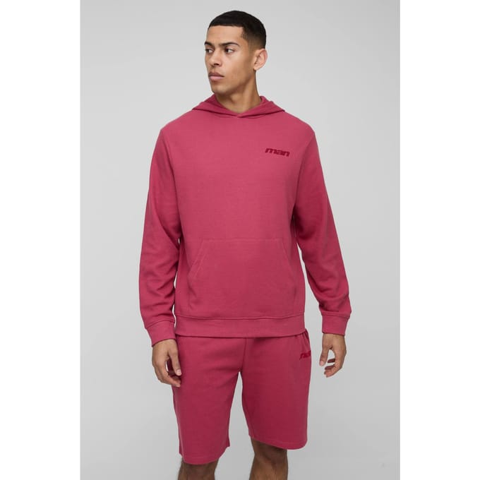 Regular Fit Wafel Men's Varsity Hoodie | Red | Size Medium
