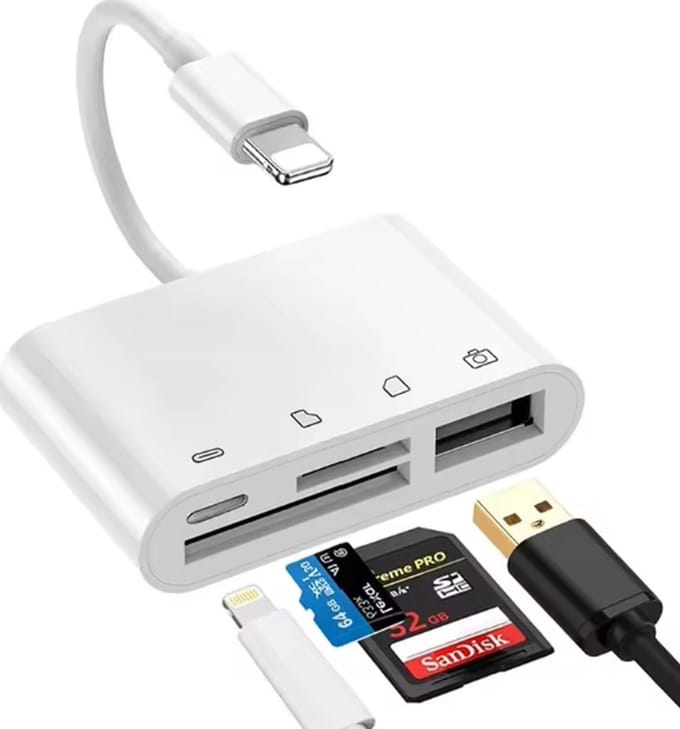 4 In 1 Lightning Usb Otg Converter, Sd/Tf Kaartlezer, Plug En Play Adapter