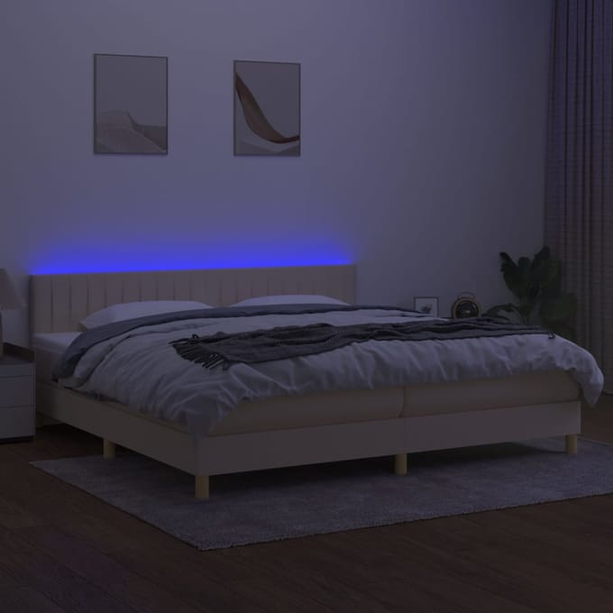 vidaXL - Boxspring - met - matras - en - LED - stof - crèmekleurig - 200x200 - cm