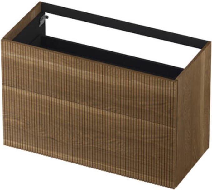 INK wastafelonderkast 2 laden greeploos push to open echt hout verticaal gefreesd 100x45x65cm, massief eiken aqua