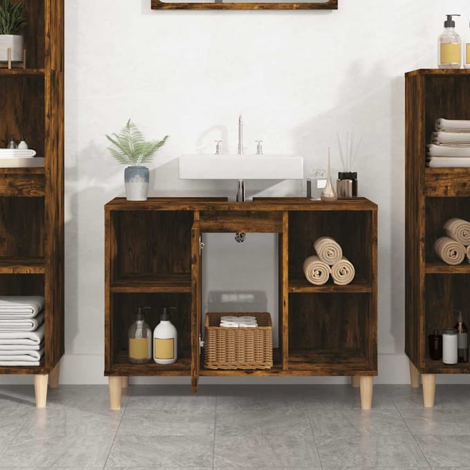 vidaXL - Wastafelkast - 80x33x60 - cm - bewerkt - hout - gerookt - eikenkleurig