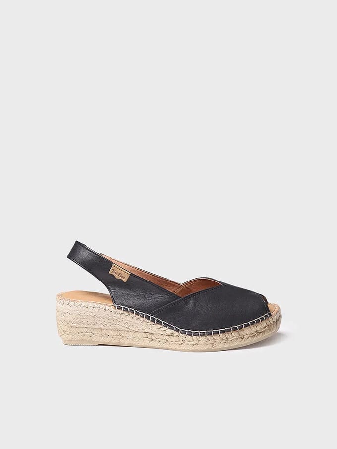 Dames leren espadrille met open neus en sleehak | BERNIA-P