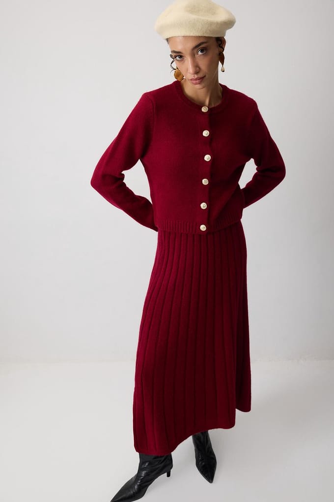 Touché Privé - Gebreide set met rok - Bordeaux - Dames