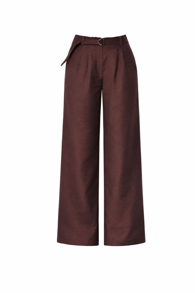 Hoge Taille Geweven Wijde Pijpen Broek met Ceintuur