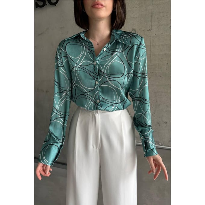 Geometrisch Patroon Lange Mouw Shirt met Knoopsluiting
