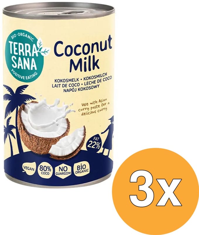 3x Terrasana Kokosmelk 22% Vet Bio (400 ml)