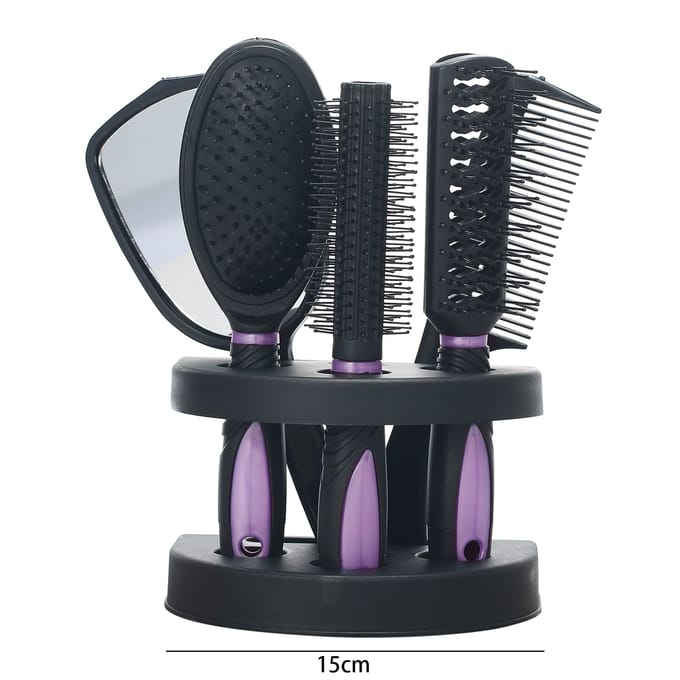 Set van 5 Haar Kammen Spiegel Set Professionele Salon Haar Knippen Borstels Sets Salon Haarstyling Styling Gereedschap En Houder paars