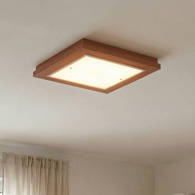 Argon Plafondlamp Tally, breedte 42 cm, terracotta, hout, E27