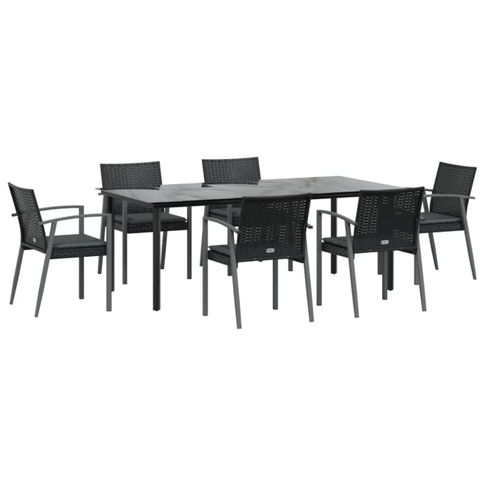 vidaXL - 7-delige - Tuinset - met - kussens - poly - rattan - en - staal