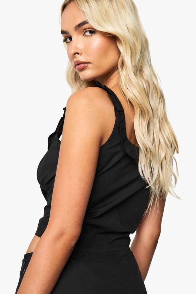 boohoo Dames Katoenen Popeline Crop Top | Black | Maat: 6