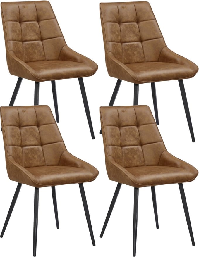 Colenis® - Dansk Eetkamerstoel - Set Van 4 - Cognac - Microfiber Stof - Industrieel - Stoel