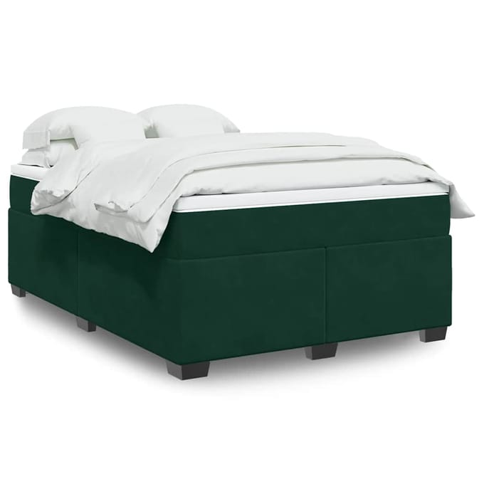 vidaXL - Boxspring - met - matras - fluweel - donkergroen - 140x190 - cm