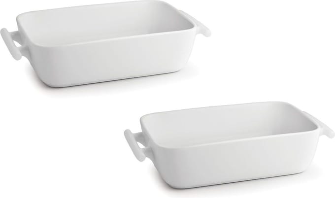 BonBistro Ovenschaal Yong Squito - 2 Stuks 1.1 Liter - Porselein - Wit - Vaatwasserbestendig En Ovenbestendig - 20 x 14 x 6 cm