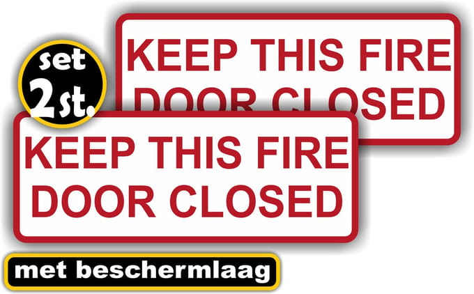 Jerma - Keep this fire door closet - Branddeur sluiten - Sticker - Set 2st - 10x25 cm - Weerbestendig