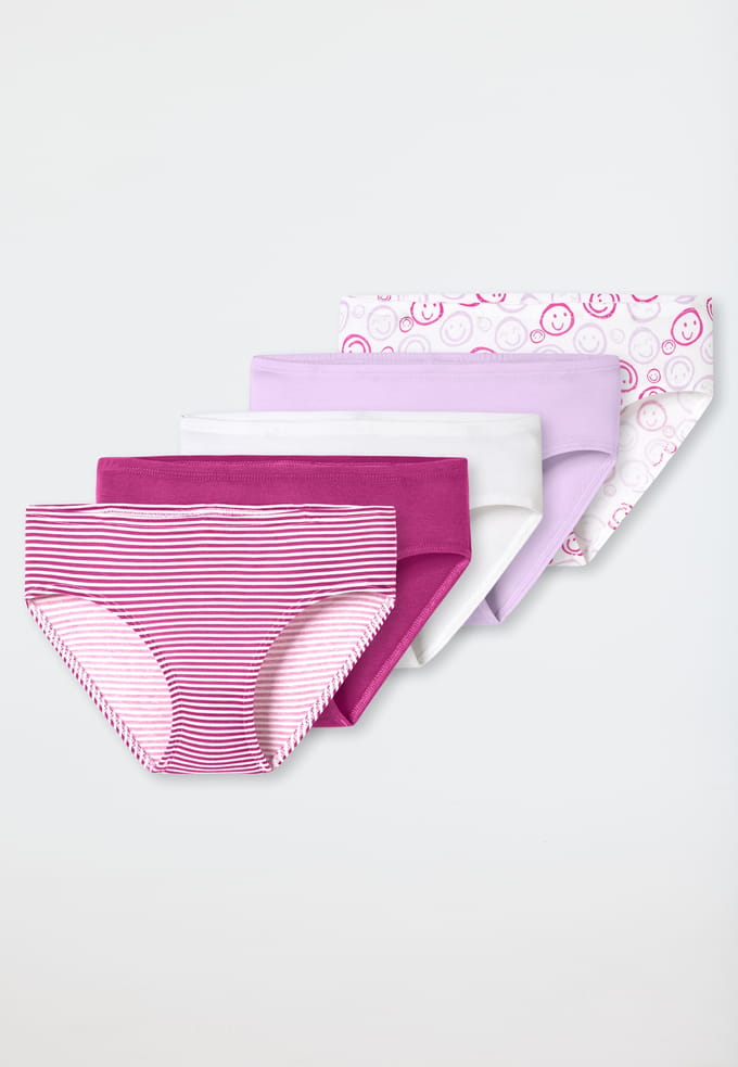 Slips, set van 5, met streepjes en smileys, meerkleurig - 95/5 92