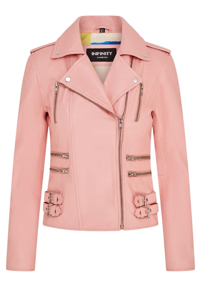 Dames leren babyroze Brando bikerjack - Constantia