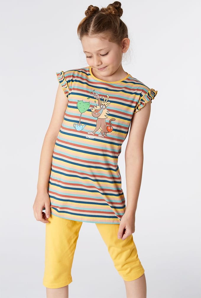 Woody pyjama meisjes - mandril - geel - 221-1-BAB-S/929 - maat 152