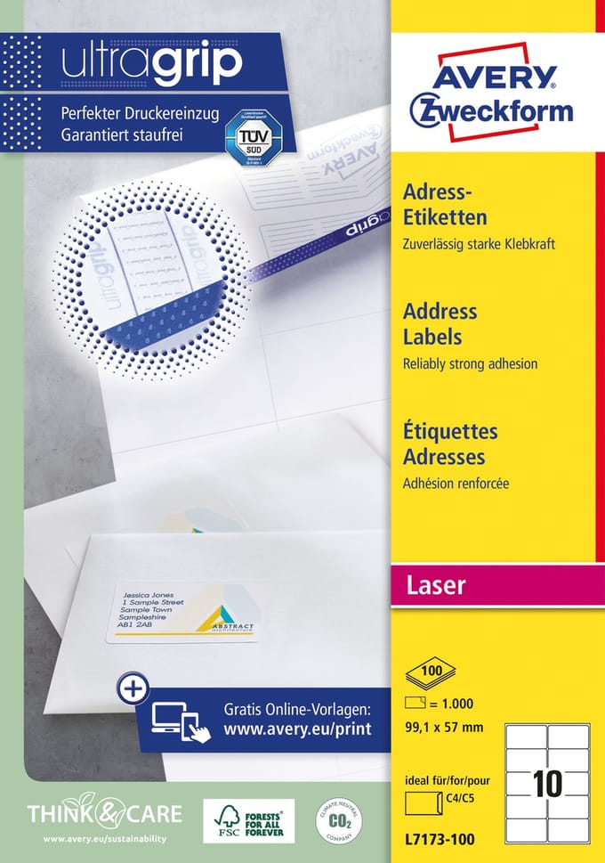 Etiket avery l7173 99.1x57mm wit 1000st | 5 stuks