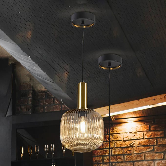 Schuller Valencia Hanglamp Norma, Ø 20 cm, zwart/oranje, glas, E27