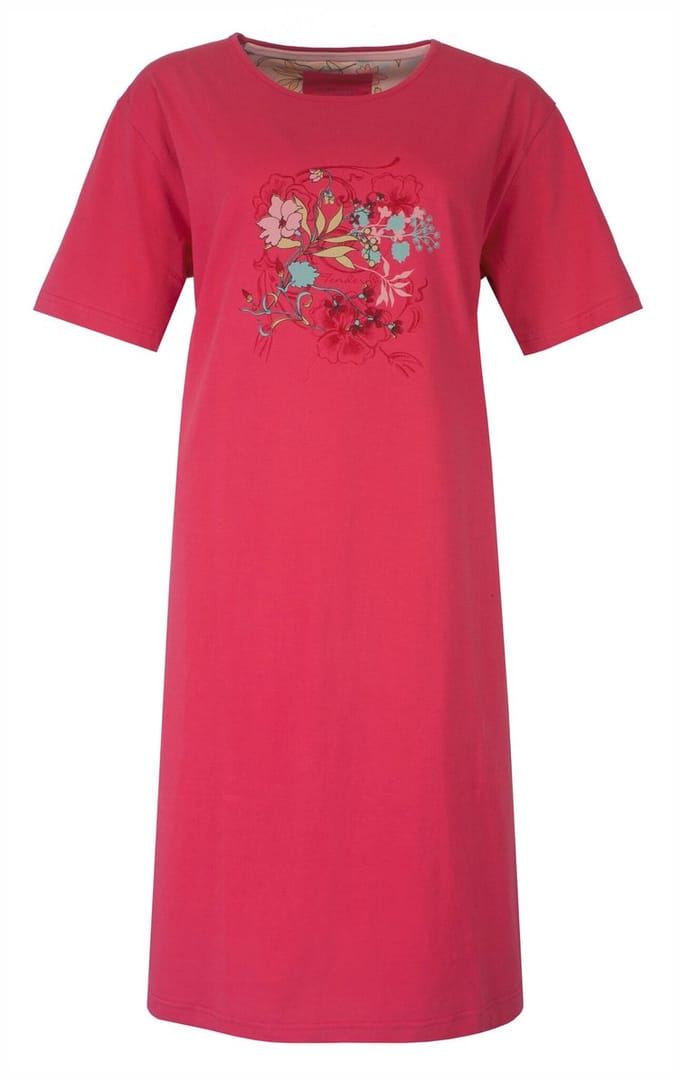 Tenderness Dames Nachthemd - Katoen - Bloemen Motief - Rood - Maat S