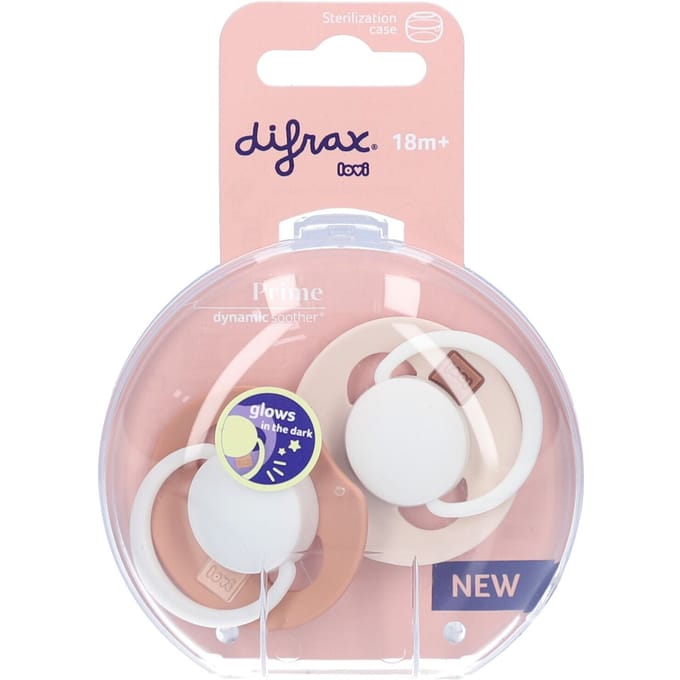 Difrax LOVI Fopspeen Dynamisch - Prime Glow - 18+ Maanden - Beige & Bruin - 2 Stuks