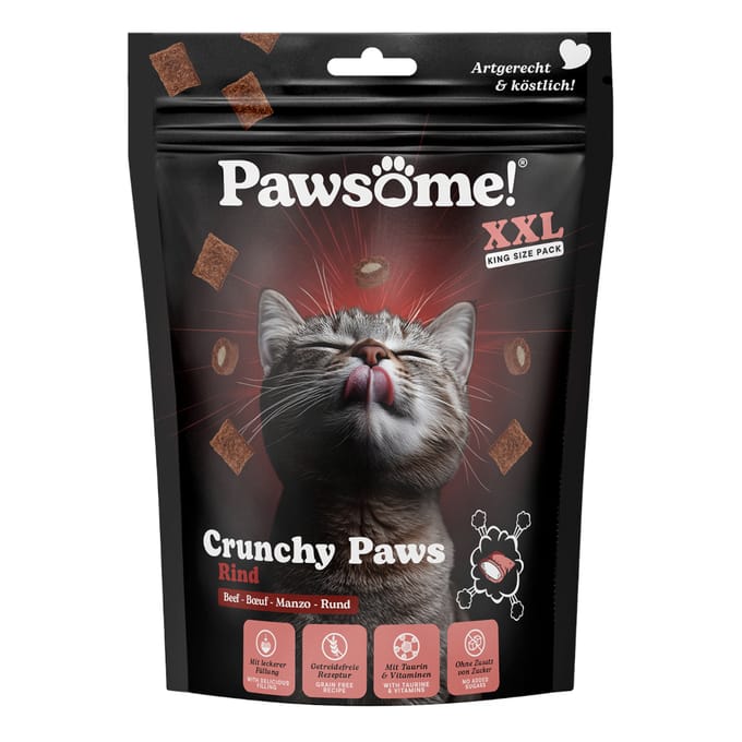 150g Pawsome Crunchy Paws rundvleessnacks voor katten