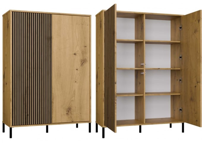 Vitrinekast KAMARO 2DD SLIM/GLAD ARTISAN EIK Latten Gegroefd + Klassieke Front