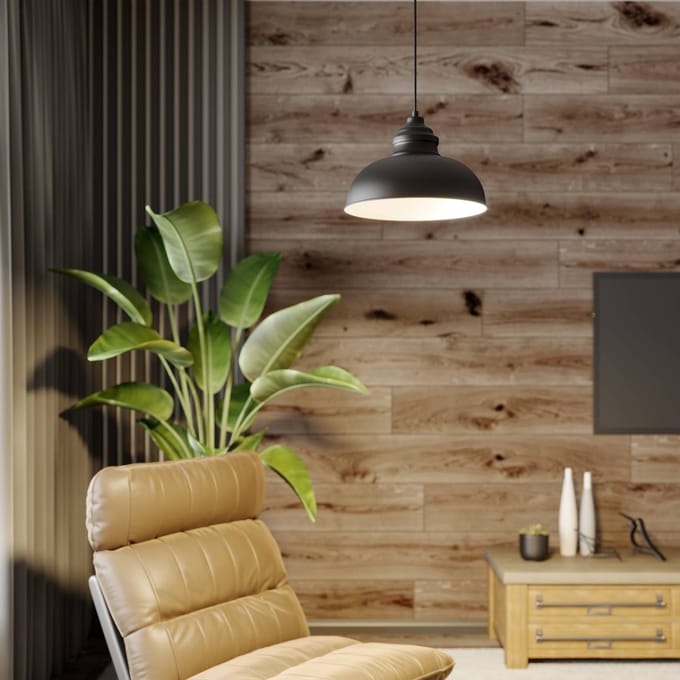 Lindby - hanglamp - 1licht - Metaal - H: 19 cm - E27 - matzwart, wit