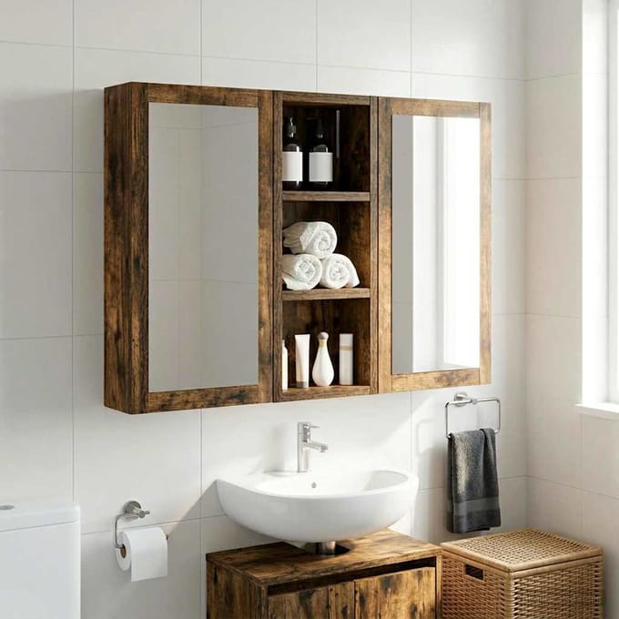 vidaXL - Badkamer - wandkast - Gerookte - Eik - 20 - x - 10 - x - 50 - cm