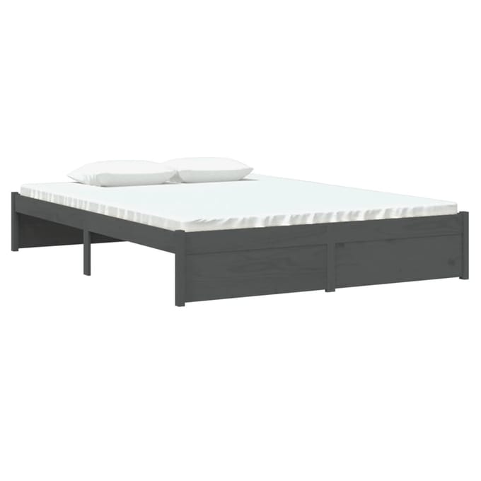 vidaXL - Bedframe - massief - hout - grijs - 135x190 - cm