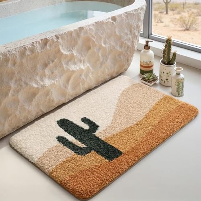 PromoHome Badmat 40x60 cm Antislip Zachte Absorberende Wasbare Badkamer Mat Terracotta Cactus